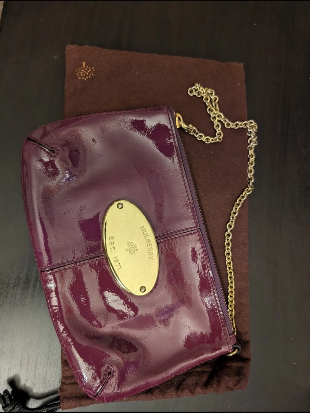 Mulberry Patent Wristlet Clutch in Plum